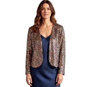 Fashion Fantasy 80s Womens Jacket Sequin Long Sleeve Party Evening Outerwear XL